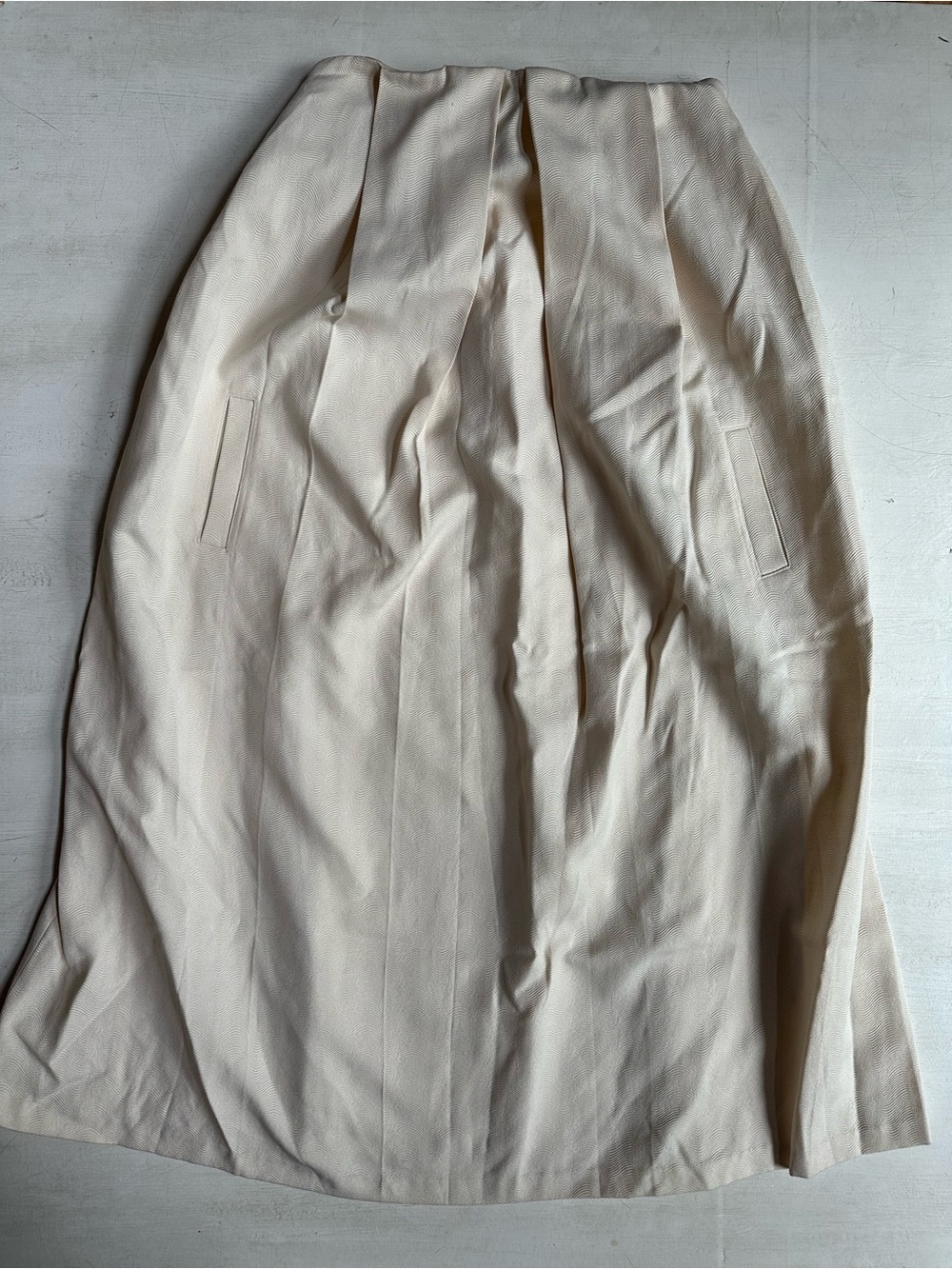 Nikki Chasin Cream Strapless Pleated Midi Dress